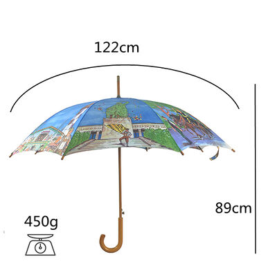 8 Ribs 48 Inch Wooden Handle Umbrellas 210T Pongee Canopy For Promotion