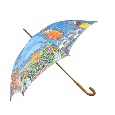 8 Ribs 48 Inch Wooden Handle Umbrellas 210T Pongee Canopy For Promotion