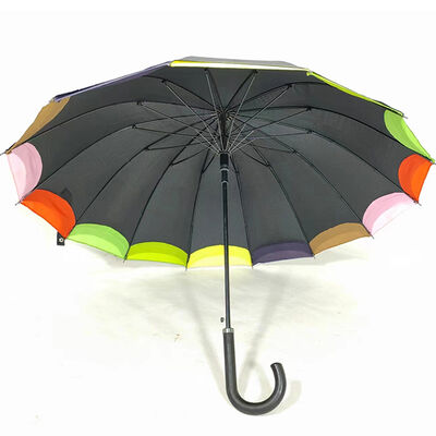 14 Ribs Straight Rainbow Walking Umbrellas With Curved Handle