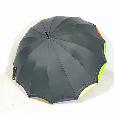 14 Ribs Straight Rainbow Walking Umbrellas With Curved Handle