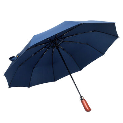 3 Foldable Automatic Open Umbrella With Real Wood Handle