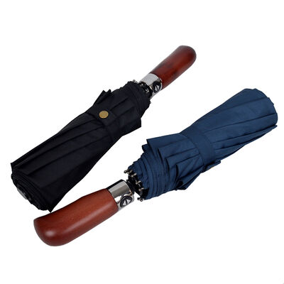 3 Foldable Automatic Open Umbrella With Real Wood Handle