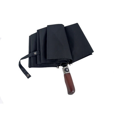 3 Foldable Automatic Open Umbrella With Real Wood Handle