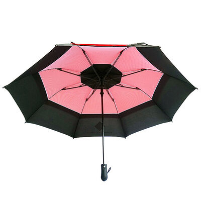 Windproof 28" 2 Fold Automatic Open Umbrellas With Double Canopy And Inner Mesh