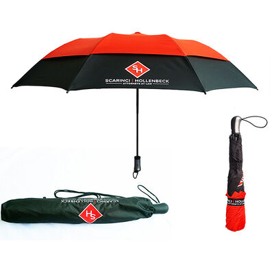 Windproof 28" 2 Fold Automatic Open Umbrellas With Double Canopy And Inner Mesh