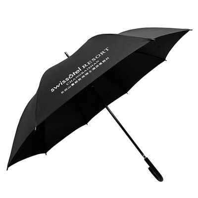 27 Inch  Automatic Black Hotel Straight Umbrella With Curved Handle
