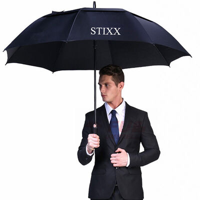 Black Ventilated Automatic Golf Umbrella 130cm Wind Resistant Umbrella