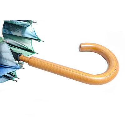 46 Inch Auto Open Wooden Handle Umbrella With European Scenery Print