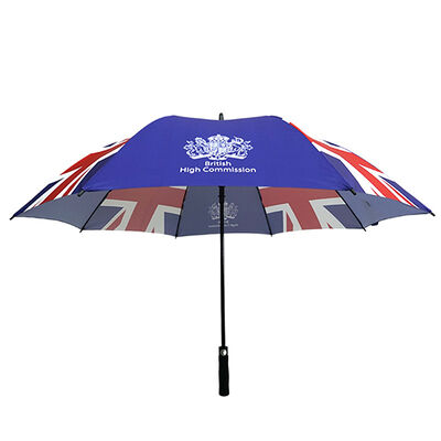 130cm Golf Umbrella with Union Jack Logo Print and Fiberglass Frame for Promotional Custom Umbrella Use