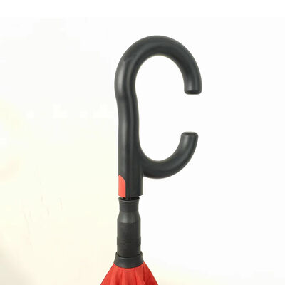 Automatic Open Double Layer Reverse Umbrellas Red C Shaped Handle Reverse Umbrella