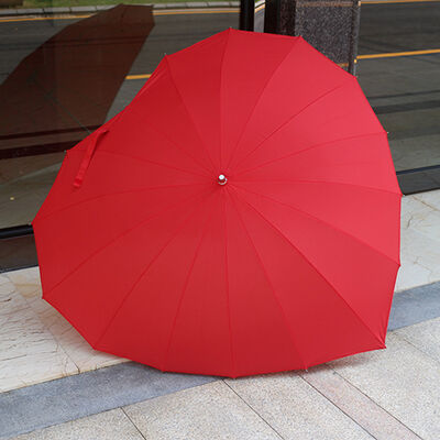 Windproof Red Heart Shaped Wedding Umbrella Creative With16 Sturdy Fiberglass Ribs