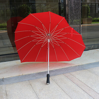 Windproof Red Heart Shaped Wedding Umbrella Creative With16 Sturdy Fiberglass Ribs
