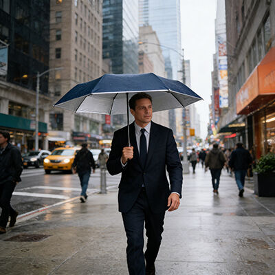 Men's Navy Automatic Folding Umbrella 54 Inch Sun Rain Protection