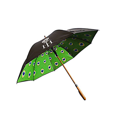 Automatic 46" Wooden Shaft Umbrella Windproof With Double Sided Printing