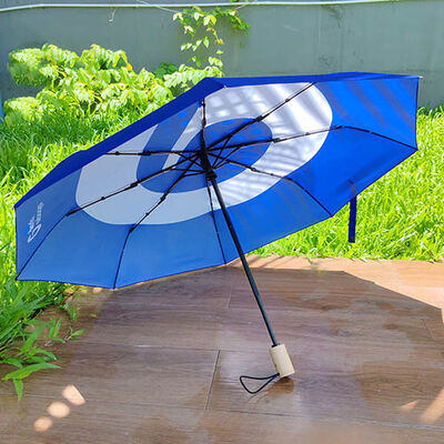 210T Pongee Fabric Auto Open Close Compact Umbrella With Wooden Handle