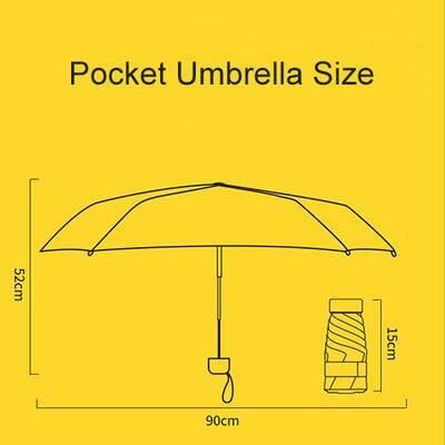 5-Fold Pocket Umbrella with UV50+ Protection, 15cm Folded Length and 6 Reinforced Ribs for Ultimate Portability