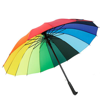 16 Ribs Large Rainbow Umbrella Auto Open 44 Inch 190T Pongee