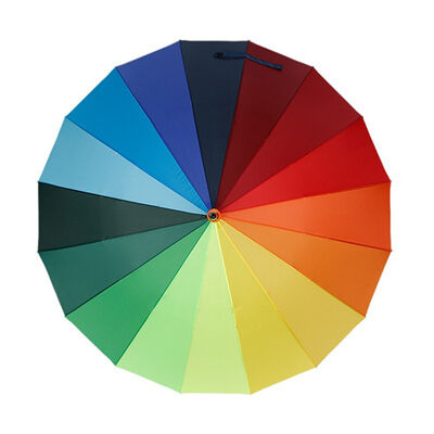 16 Ribs Large Rainbow Umbrella Auto Open 44 Inch 190T Pongee