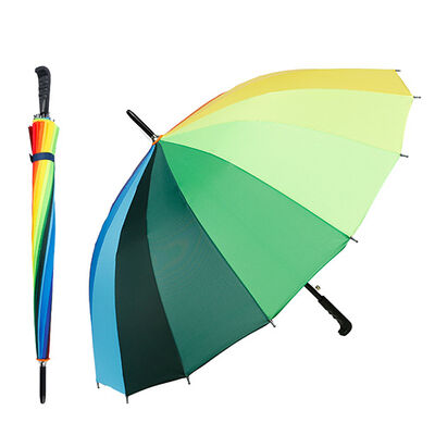 16 Ribs Large Rainbow Umbrella Auto Open 44 Inch 190T Pongee