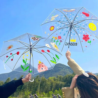 DIY Paintable Transparent Umbrella Automatic Opening Clear Drawing Umbrella