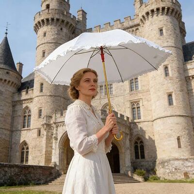 Lady's Vintage Elegant White Lace Parasol Umbrellas Victorian Style Umbrella