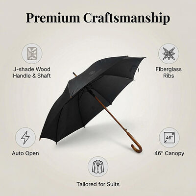 Premium 46 inch Canopy Gentleman Umbrella with Fiberglass Ribs and UV30+ Protection