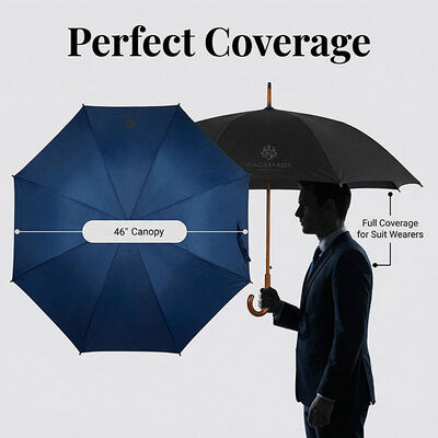 Premium 46 inch Canopy Gentleman Umbrella with Fiberglass Ribs and UV30+ Protection