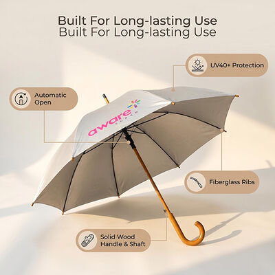Custom Branded 46" Automatic Wooden Handle Event Umbrella (UV40+ Protection)