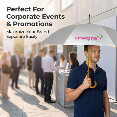 Custom Branded 46" Automatic Wooden Handle Event Umbrella (UV40+ Protection)