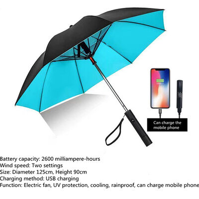 Premium Fan Umbrella with Built-in Cooling Fan, UV50+ Protection & 2600mAh USB Rechargeable Battery