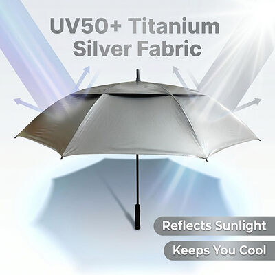 68-Inch Double Canopy Windproof Golf Umbrella with UV50+ Titanium Silver Fabric and 100 km/h Wind Resistance