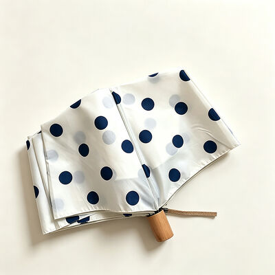 Lightweight 300g Women's Polka Dot 42 Inch Compact Umbrella with Solid Wood Handle for Travel