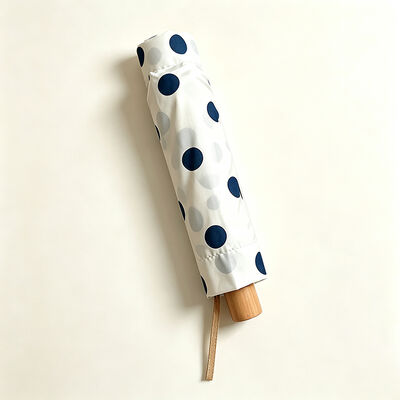 Lightweight 300g Women's Polka Dot 42 Inch Compact Umbrella with Solid Wood Handle for Travel