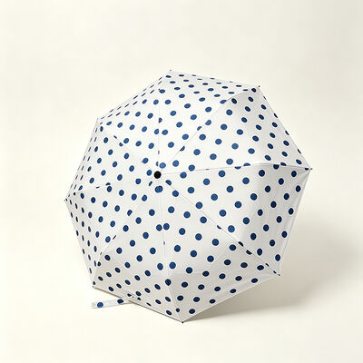 Lightweight Women's Polka Dot Travel Umbrella with Solid Wood Handle - Portable 3 Fold Parasol