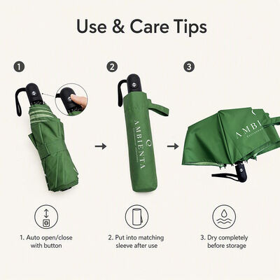 Custom Branded Auto Open Close Compact Folding Umbrella with 8 Fiberglass Windproof Ribs and 190T Waterproof Pongee