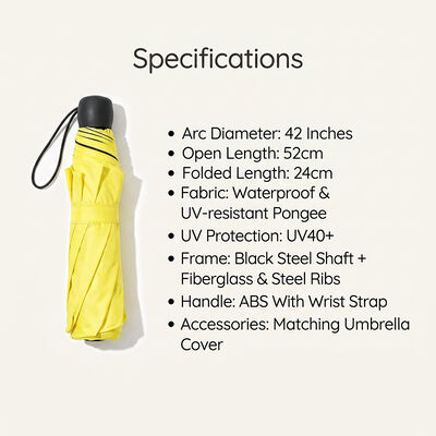 Compact UV40+ Travel Umbrella with 42-inch Arc and 8-Rib Lightweight Construction