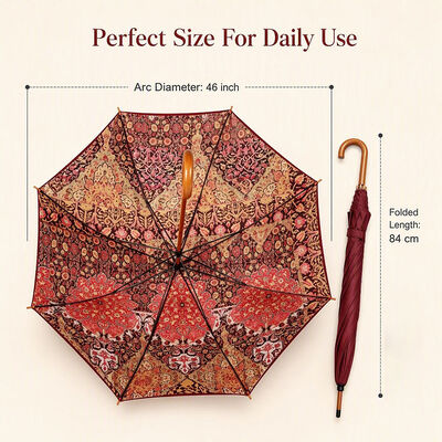 Regal Lady 46-inch Double-Layer Umbrella with Solid Wood Shaft and UV-Resistant Fabric