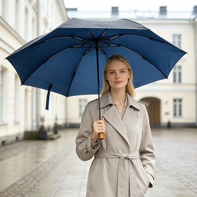 Semi-Automatic Folding Umbrella with Full Fiberglass Frame, 80 km/h Windproof and Double Layer Canopy