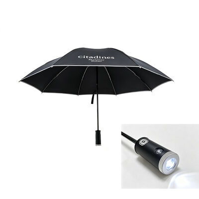 Automatic Folding Umbrella with Built-in LED Flashlight Night Reflective Strips and Aluminum Fiberglass Frame
