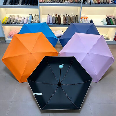 In-Stock Clearance 5-Fold Compact Umbrella with UV Protection and 19" Size in Fiberglass+Steel Frame