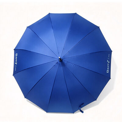 Custom Navy Blue Straight Umbrella with UV Protection UPF 50+, Fiberglass Ribs, and Logo Printing for Employee Benefits
