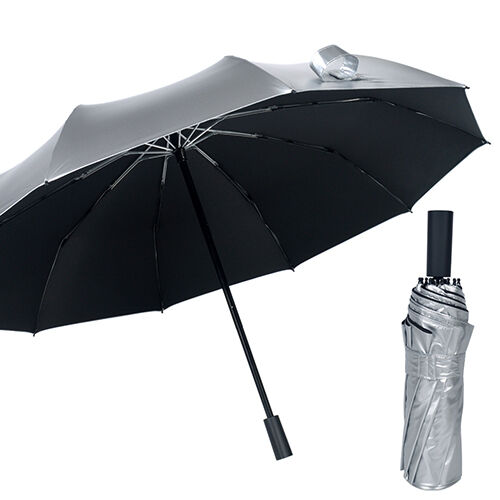 Titanium Silver UV 50+ Compact Umbrella with 3-Fold Design for Travel and Daily Use