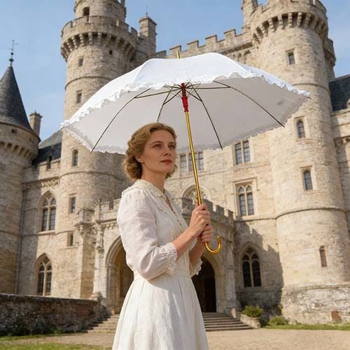 Lady's Vintage Elegant White Lace Parasol Umbrellas Victorian Style Umbrella