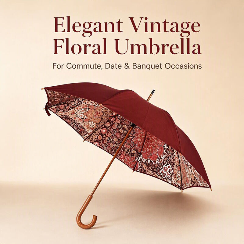 Regal Lady 46-inch Double-Layer Umbrella with Solid Wood Shaft and UV-Resistant Fabric
