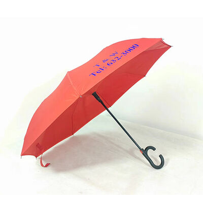 Automatic Open Double Layer Reverse Umbrellas Red C Shaped Handle Reverse Umbrella