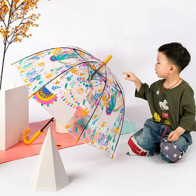 Apollo Children's Transparent Rain Umbrella / Dome Shaped Umbrella With Colorful Prints