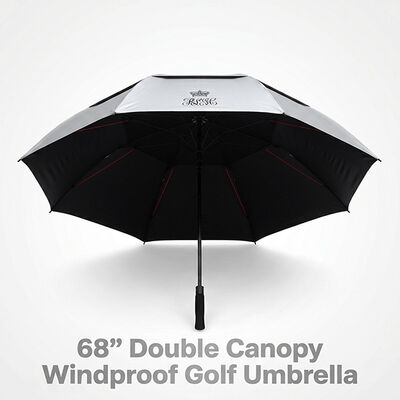 68-inch Double Canopy Windproof Golf Paraplu met UV50+ Titanium zilveren stof en 100 km/h windweerstand
